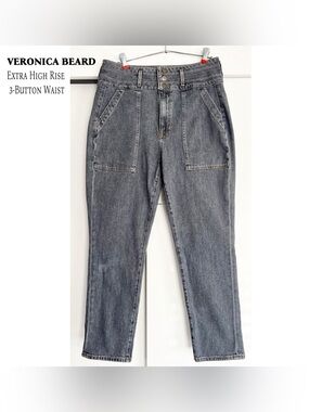 Veronica Beard Logan Extra High Rise Slim Straight Blue Gray Jeans 31